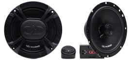 Photo showing an E-X6.5 and an E-C6.5 side by side, both front facing with one angled slight to show motor. Also included with the E-C is the component tweeter and crossover