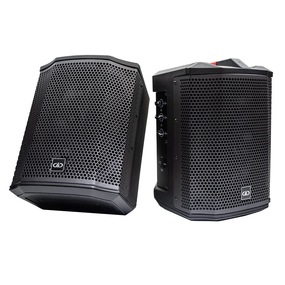 Photo of two rager-wpa-3.1 Wireless Pro Audio speakers side by side, shot facing front showing angles
