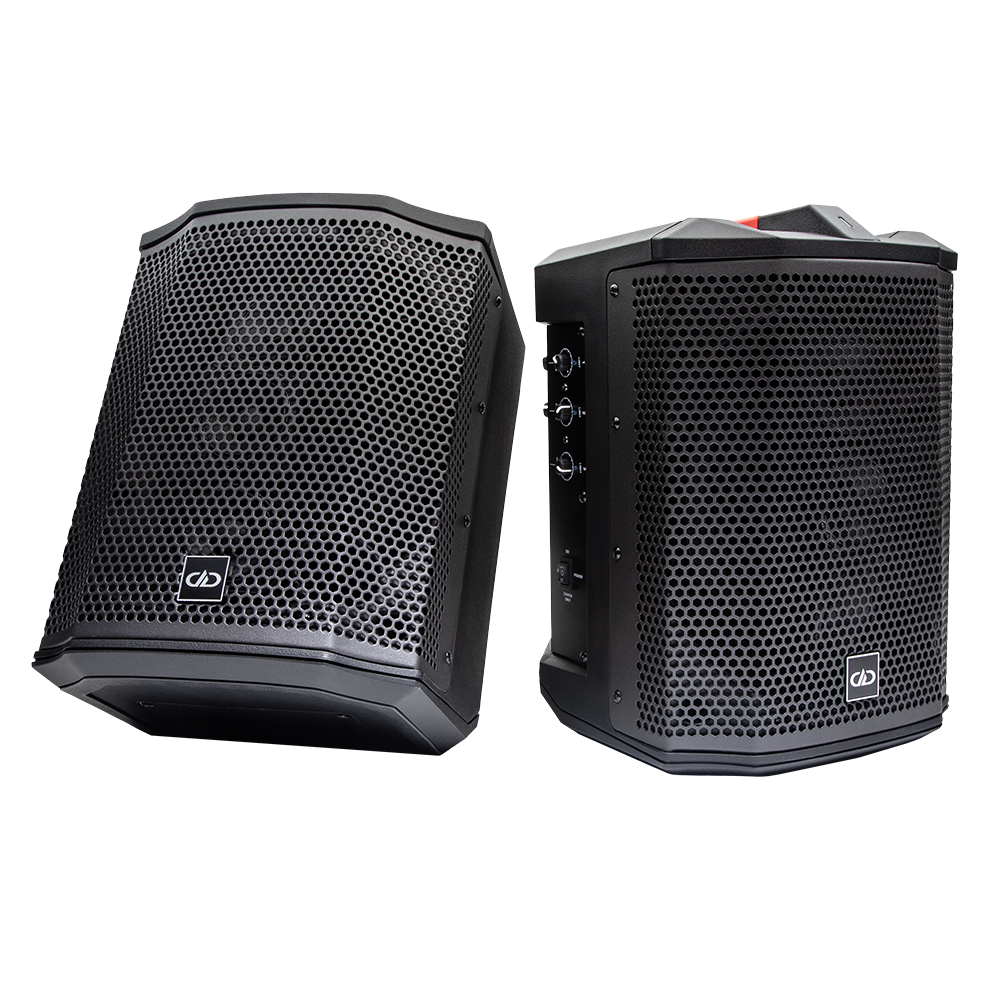 Photo of two rager-wpa-3.1 Wireless Pro Audio speakers side by side, shot facing front showing angles