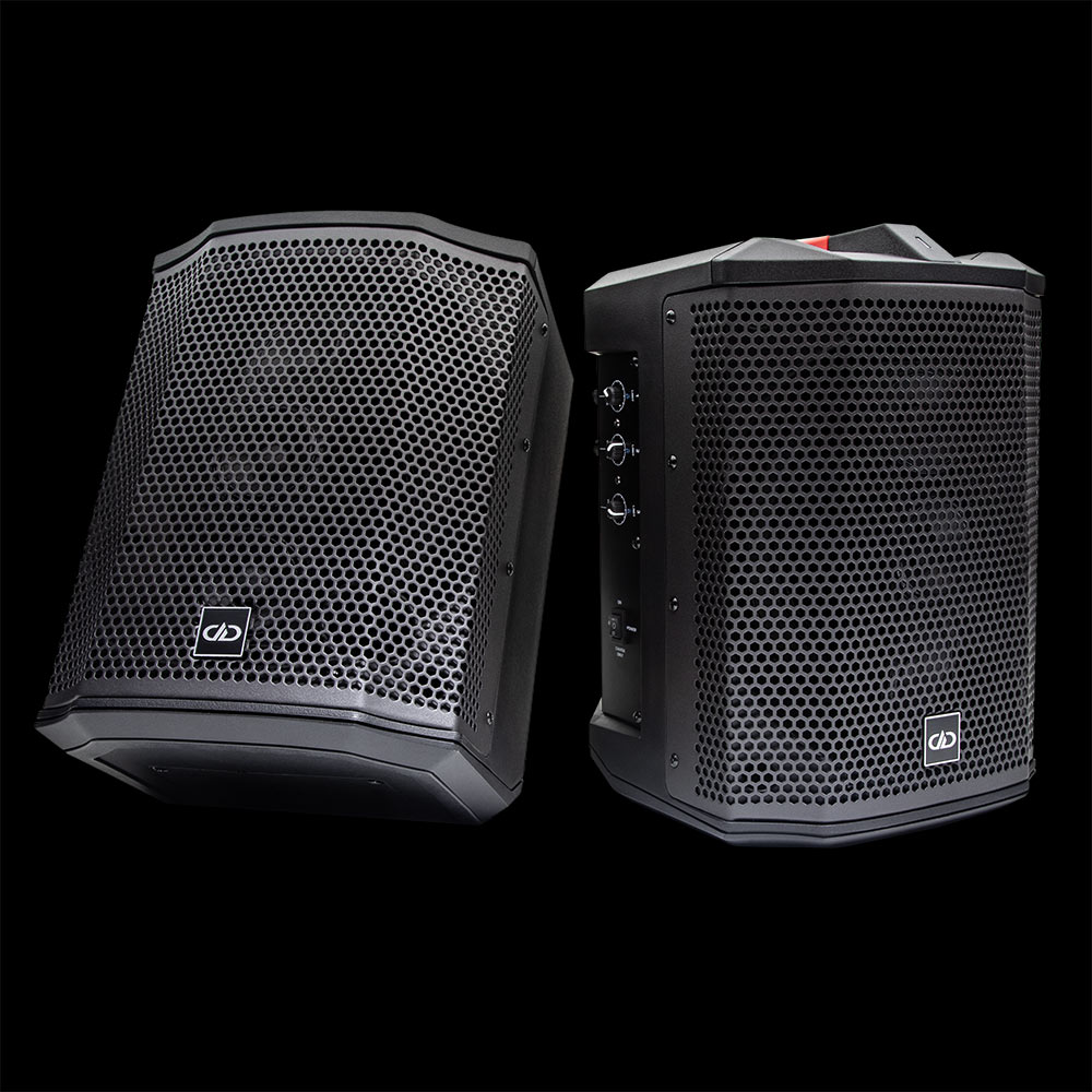 Photo of two rager-wpa-3.1 Wireless Pro Audio speakers side by side, shot facing front showing angles