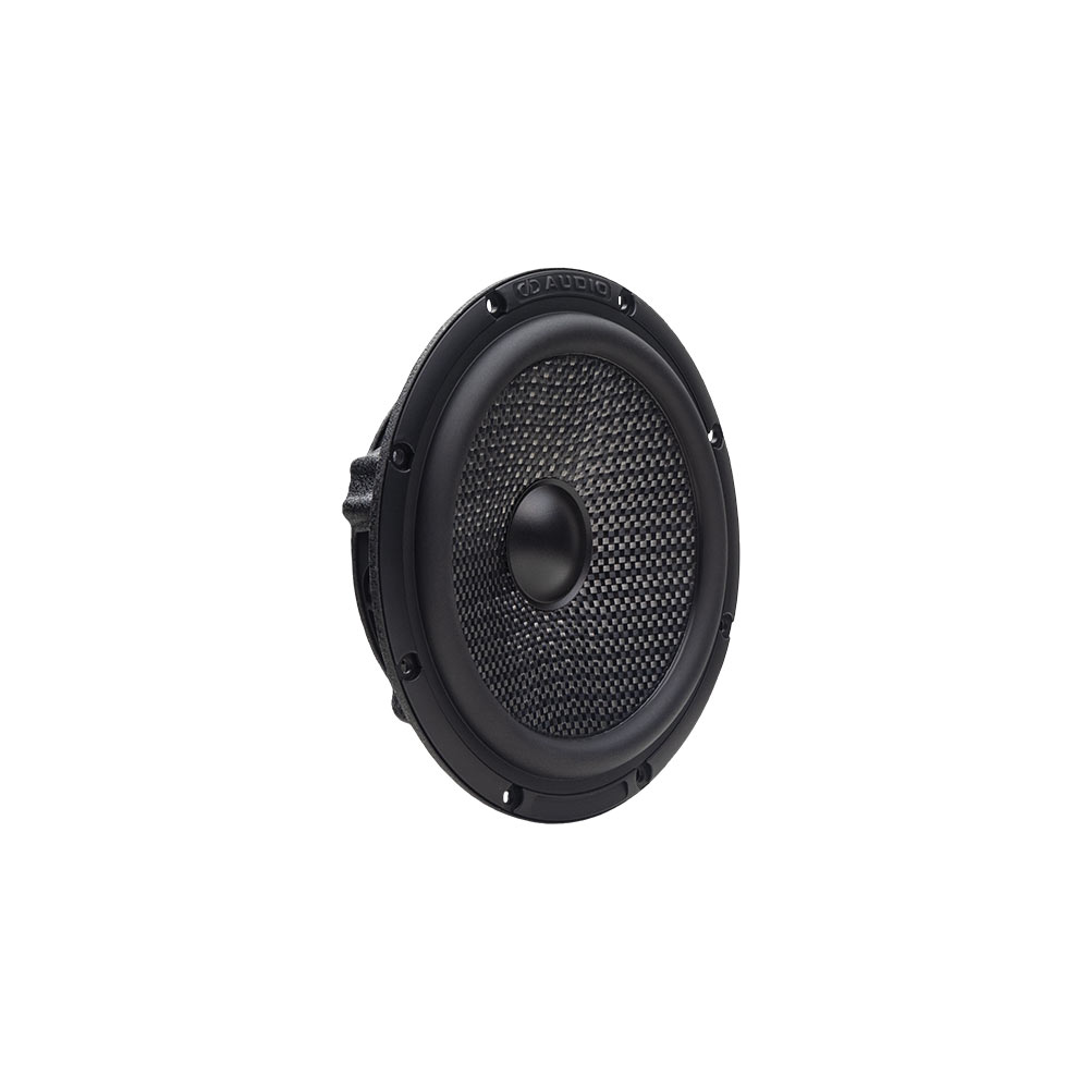 Photo of C Series 6.5 Woofer component angled right to show composite cone, surround, dustcap and part of frame