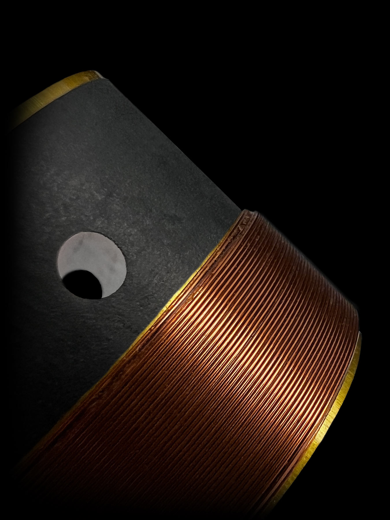 Stylized close-up of woofer voice coil